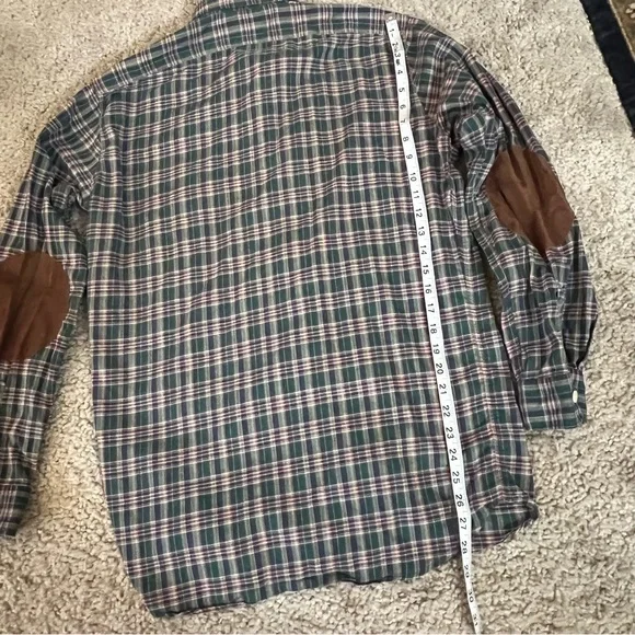 Vintage 1990s Polo Country Authentic Dry Goods Plaid Elbow Patch Button Down - Picture 7 of 8